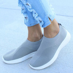 Women's Shoes Sneakers Flat Knitting Autumn Plus Size 2019 New Female Mesh Vulcanized Ladies Slip On Breathable Casual