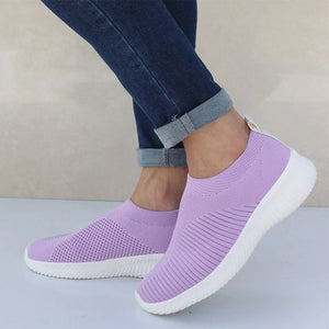 Women's Shoes Sneakers Flat Knitting Autumn Plus Size 2019 New Female Mesh Vulcanized Ladies Slip On Breathable Casual