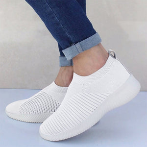 Women's Shoes Sneakers Flat Knitting Autumn Plus Size 2019 New Female Mesh Vulcanized Ladies Slip On Breathable Casual