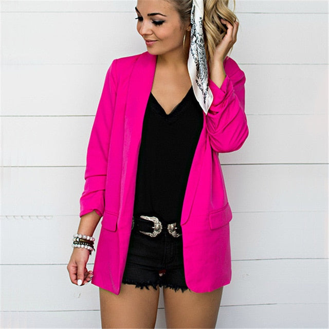 Heflashor Autumn Chiffon Blazer Woman Suit Jacket Fashion Long Sleeve Loose Casual Solid Coat Office Lady Basic Jacket