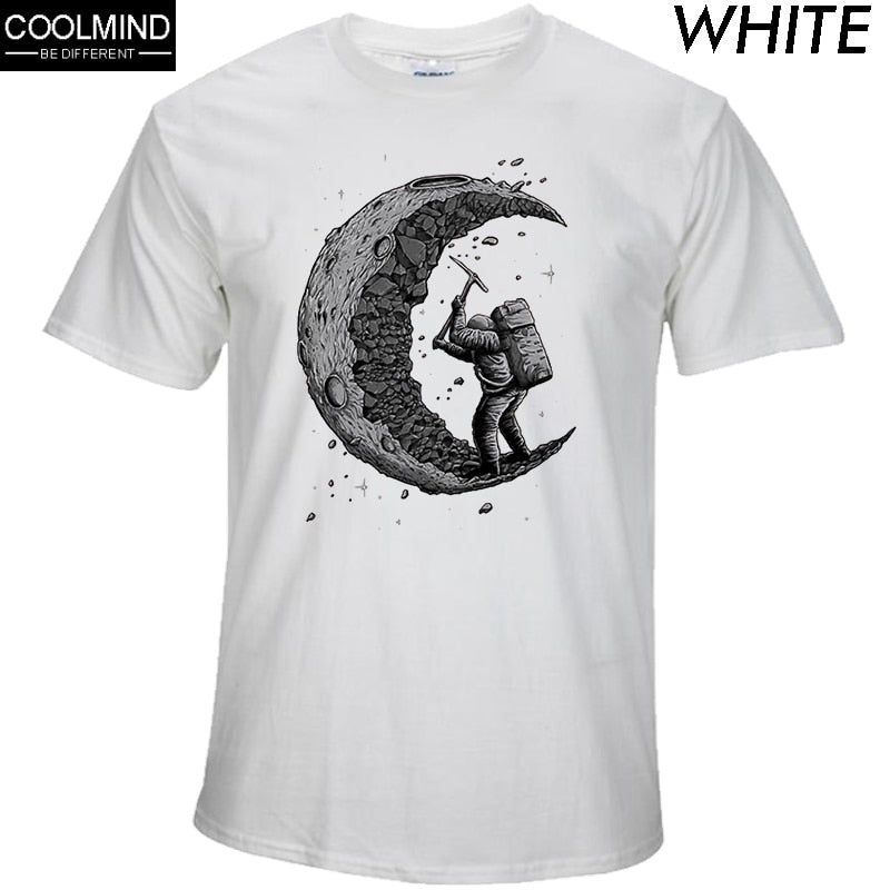 100% cotton digging the moon print casual mens o-neck t shirts fashion men's