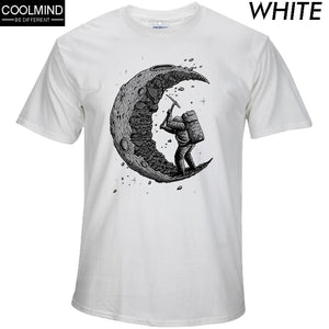 100% cotton digging the moon print casual mens o-neck t shirts fashion men's