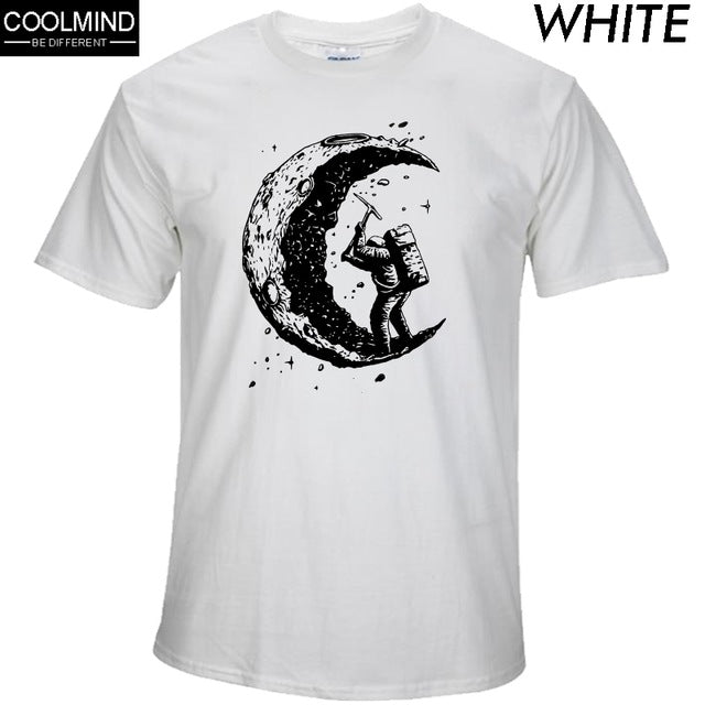 100% cotton digging the moon print casual mens o-neck t shirts fashion men's