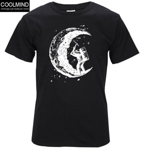 100% cotton digging the moon print casual mens o-neck t shirts fashion men's