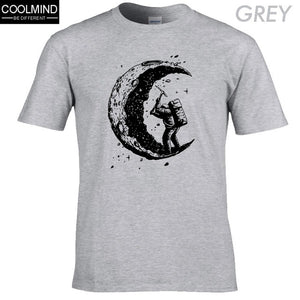 100% cotton digging the moon print casual mens o-neck t shirts fashion men's