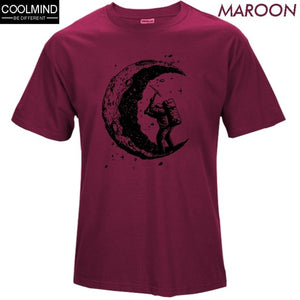 100% cotton digging the moon print casual mens o-neck t shirts fashion men's