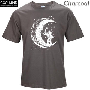 100% cotton digging the moon print casual mens o-neck t shirts fashion men's