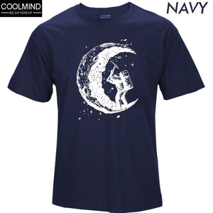 100% cotton digging the moon print casual mens o-neck t shirts fashion men's