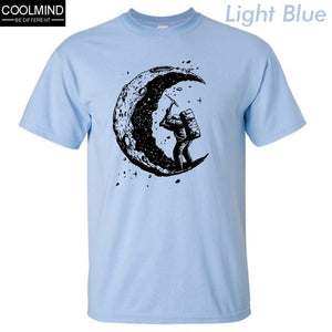 100% cotton digging the moon print casual mens o-neck t shirts fashion men's