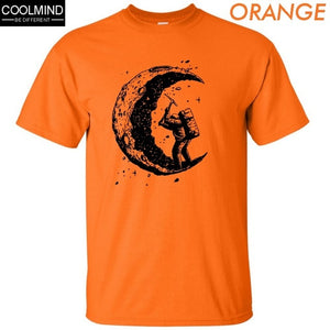 100% cotton digging the moon print casual mens o-neck t shirts fashion men's