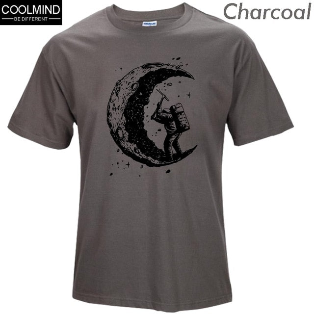 100% cotton digging the moon print casual mens o-neck t shirts fashion men's