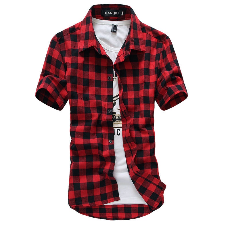 Red And Black Plaid Shirt Men Shirts 2019 New Summer Fashion Chemise