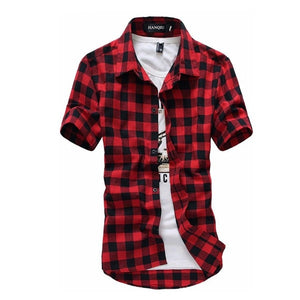 Red And Black Plaid Shirt Men Shirts 2019 New Summer Fashion Chemise