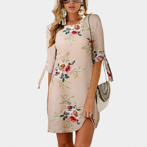 2019 Women Summer Dress Boho Style Floral Print Chiffon Beach Dress Tunic Sundress Loose Mini Party Dress Vestidos