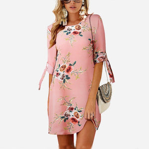 2019 Women Summer Dress Boho Style Floral Print Chiffon Beach Dress Tunic Sundress Loose Mini Party Dress Vestidos