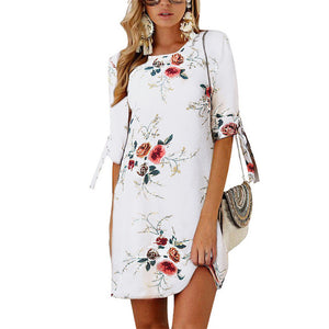 2019 Women Summer Dress Boho Style Floral Print Chiffon Beach Dress Tunic Sundress Loose Mini Party Dress Vestidos