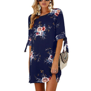 2019 Women Summer Dress Boho Style Floral Print Chiffon Beach Dress Tunic Sundress Loose Mini Party Dress Vestidos