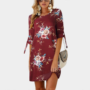 2019 Women Summer Dress Boho Style Floral Print Chiffon Beach Dress Tunic Sundress Loose Mini Party Dress Vestidos