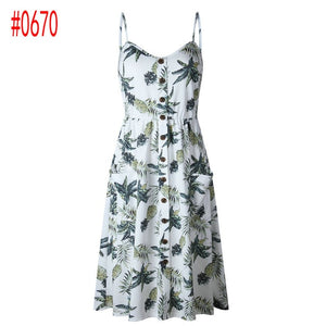 Summer Women Dress 2019 Vintage Bohemian Floral Tunic Beach Dress Sundress Pocket Red White