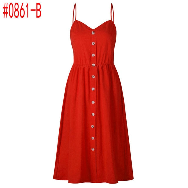 Summer Women Dress 2019 Vintage Bohemian Floral Tunic Beach Dress Sundress Pocket Red White