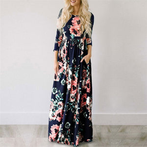 2019 Summer Long Dress Floral Print Boho Beach Dress Tunic Maxi Dress Women Evening Party Dress Sundress