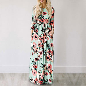 2019 Summer Long Dress Floral Print Boho Beach Dress Tunic Maxi Dress Women Evening Party Dress Sundress