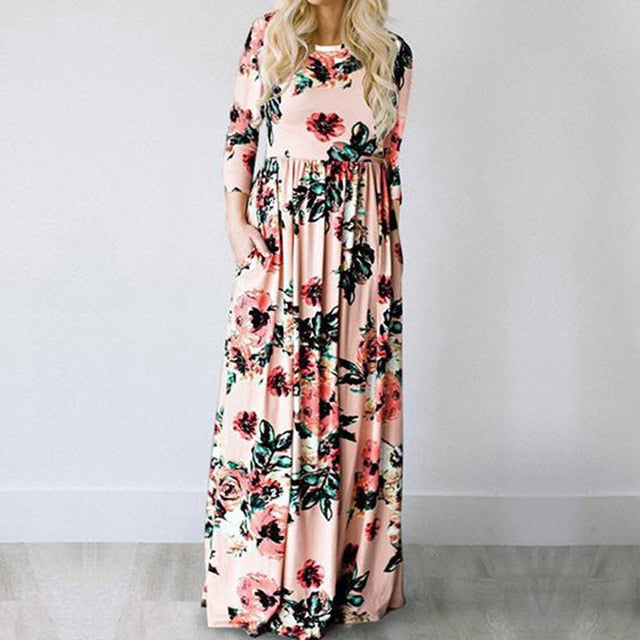 2019 Summer Long Dress Floral Print Boho Beach Dress Tunic Maxi Dress Women Evening Party Dress Sundress