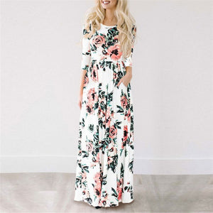 2019 Summer Long Dress Floral Print Boho Beach Dress Tunic Maxi Dress Women Evening Party Dress Sundress