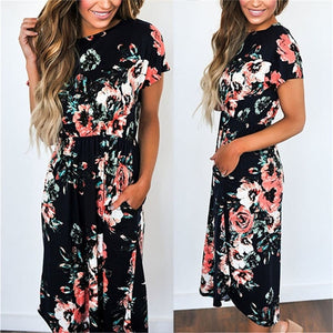 2019 Summer Long Dress Floral Print Boho Beach Dress Tunic Maxi Dress Women Evening Party Dress Sundress