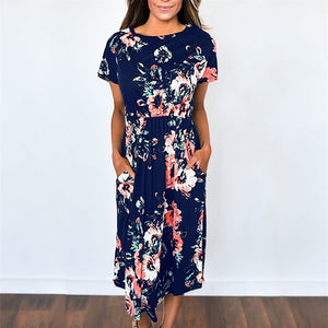 2019 Summer Long Dress Floral Print Boho Beach Dress Tunic Maxi Dress Women Evening Party Dress Sundress