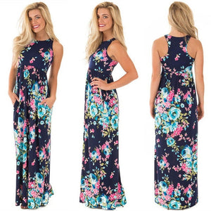 2019 Summer Long Dress Floral Print Boho Beach Dress Tunic Maxi Dress Women Evening Party Dress Sundress