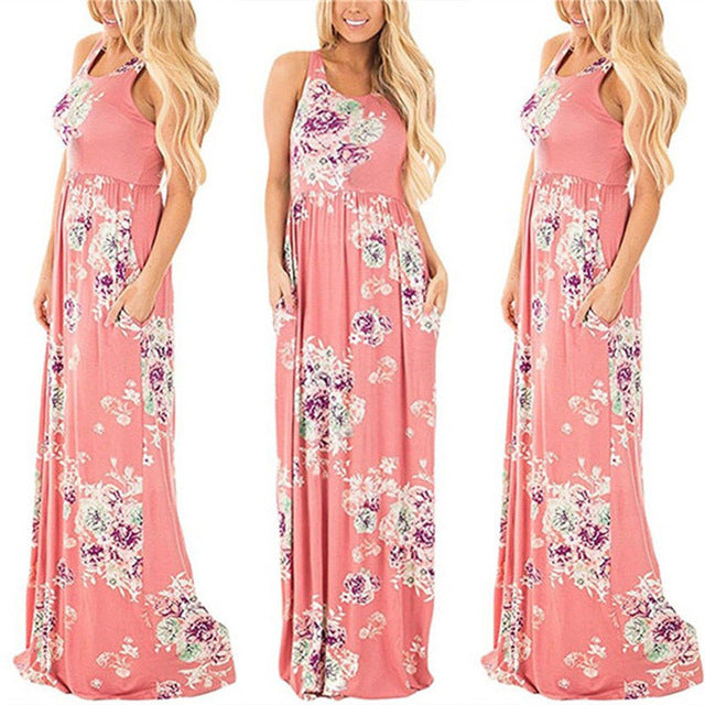 2019 Summer Long Dress Floral Print Boho Beach Dress Tunic Maxi Dress Women Evening Party Dress Sundress