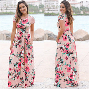 2019 Summer Long Dress Floral Print Boho Beach Dress Tunic Maxi Dress Women Evening Party Dress Sundress