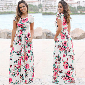 2019 Summer Long Dress Floral Print Boho Beach Dress Tunic Maxi Dress Women Evening Party Dress Sundress