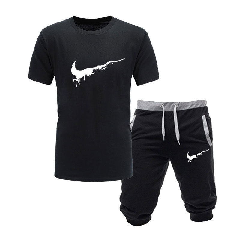 2019 New Men Fashion Two Pieces Sets T Shirts+Shorts Suit Men Summer Tops Tees Fashion Tshirt