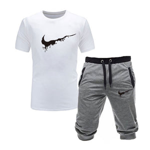 2019 New Men Fashion Two Pieces Sets T Shirts+Shorts Suit Men Summer Tops Tees Fashion Tshirt