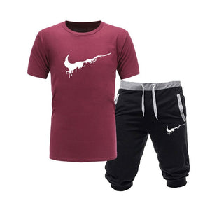 2019 New Men Fashion Two Pieces Sets T Shirts+Shorts Suit Men Summer Tops Tees Fashion Tshirt