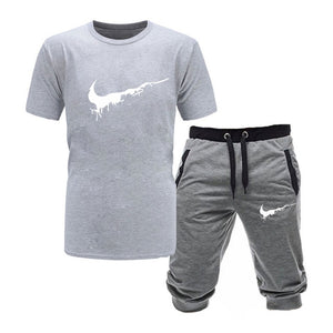 2019 New Men Fashion Two Pieces Sets T Shirts+Shorts Suit Men Summer Tops Tees Fashion Tshirt