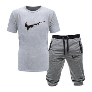 2019 New Men Fashion Two Pieces Sets T Shirts+Shorts Suit Men Summer Tops Tees Fashion Tshirt