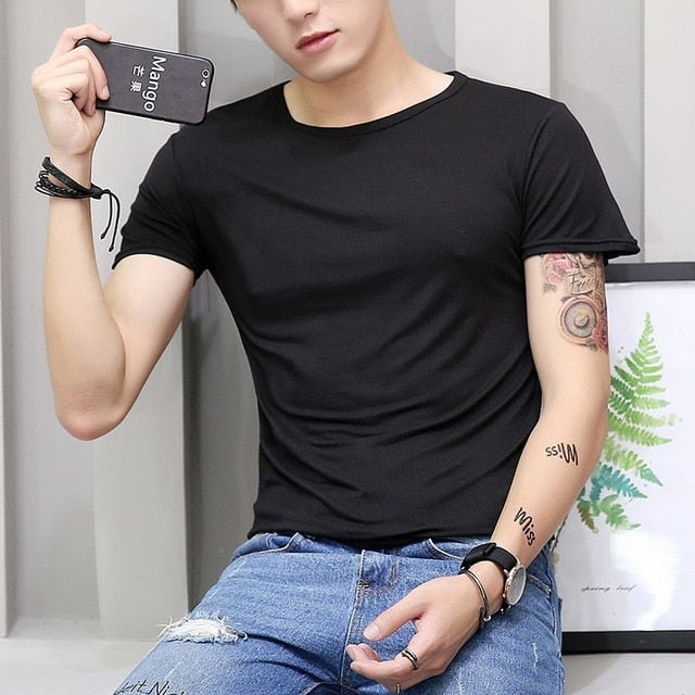 Korean Short Sleeve T Shirt Men O Neck Polyester Mens T Shirt Summer Cool Tee