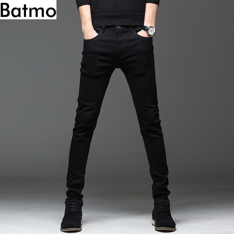 Batmo 2019 new arrival high quality casual slim elastic black jeans men ,men's pencil pants