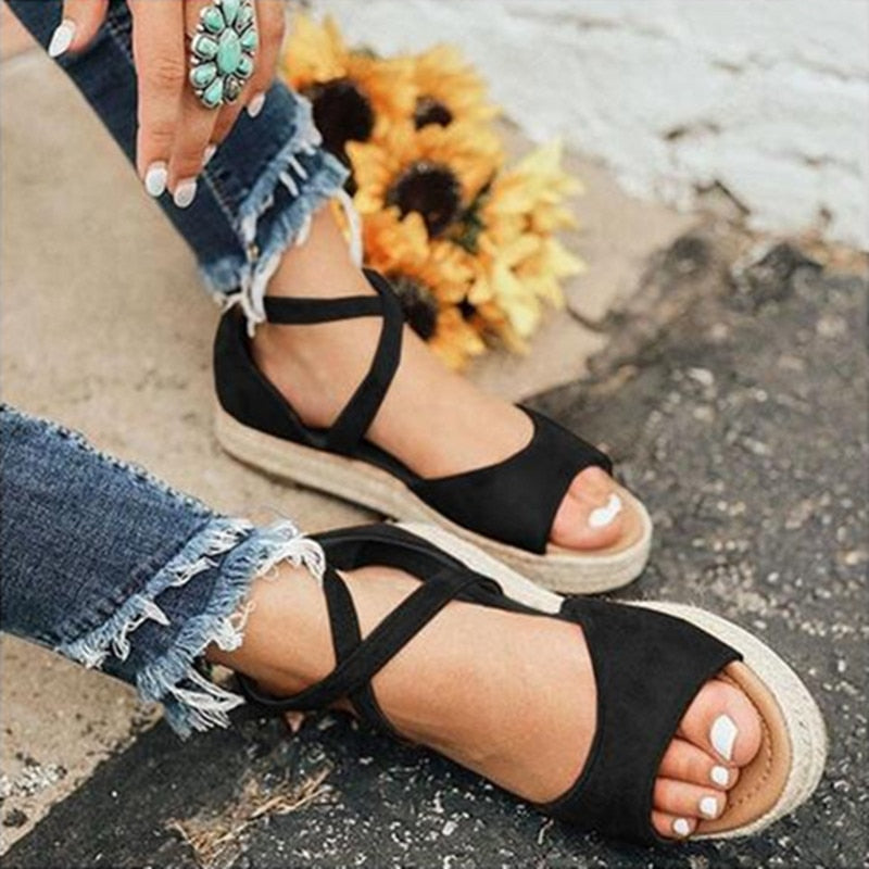 LAAMEI 2019 New Women Sandals Fashion Peep Toe  Design Roman Sandals