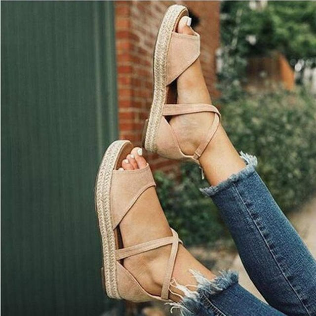 LAAMEI 2019 New Women Sandals Fashion Peep Toe  Design Roman Sandals